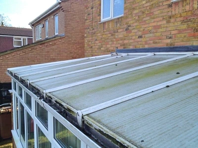 Dirty conservatory roof before professional cleaning