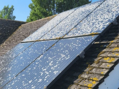 Dirty solar panels before professional cleaning